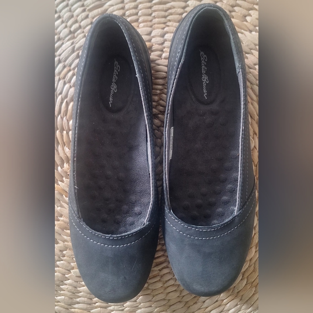 Eddie Bauer Womens Ballet Flats sz 7.5 Black Matte Nubuck Leather; Stitched